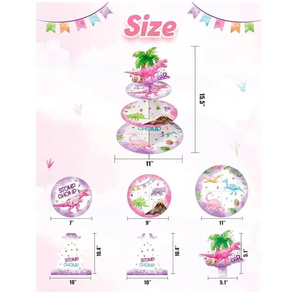 WERNNSAI Watercolor Dinosaur Cupcake Stand - 3-Tier - Picture 3 of 4